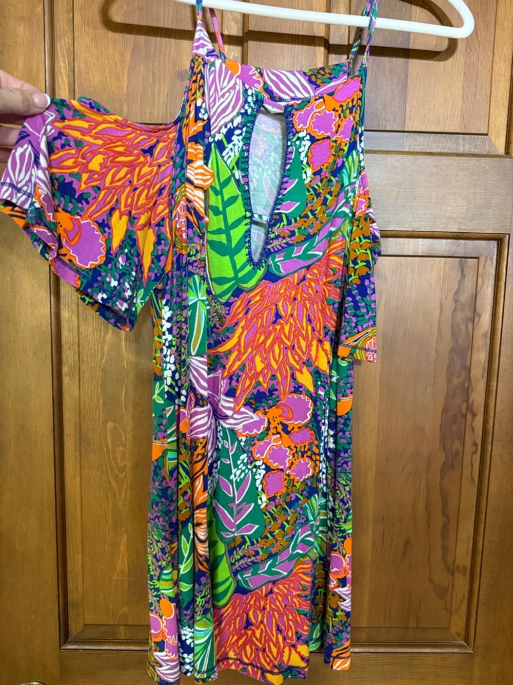 Trina Turk Purple, Orange & Green Floral Cold-Shoulder Dress